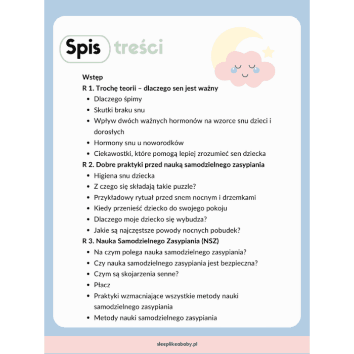 spis tresci nauka samodzielnego zasypiania 1