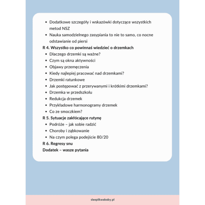 spis tresci nauka samodzielnego zasypiania 2