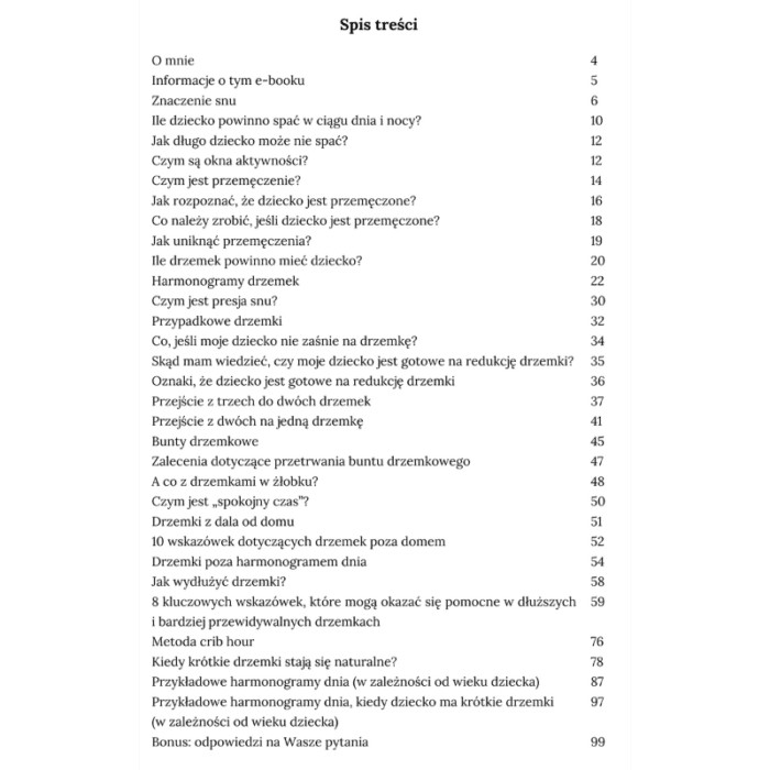 spis tresci wszystko o drzemkach